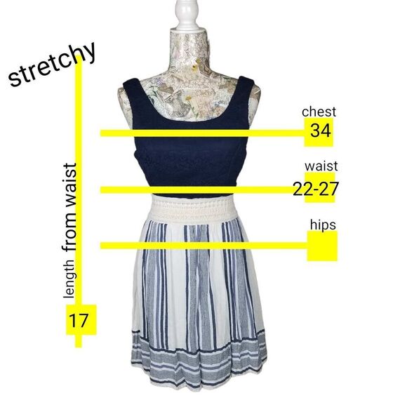 Blue Lace Tank Top Crochet Waist Cotton Blue Striped Tank Sundress Dress - Picture 4 of 9